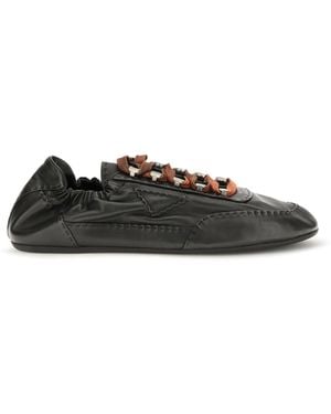 Prada Collapse Aged Nappa Leather Sneakers - Black