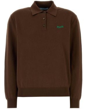 Prada Silk Blend Polo Shirt - Brown