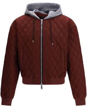 DSquared² Quilted Hooded Bomber Jacket - Red
