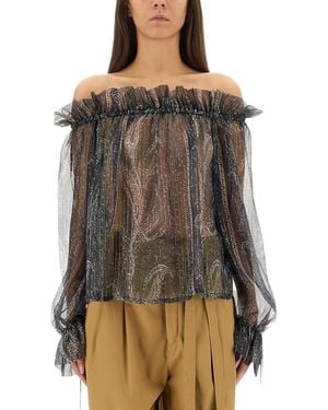 Saint Laurent Lurex Silk Creponne Top - Blue