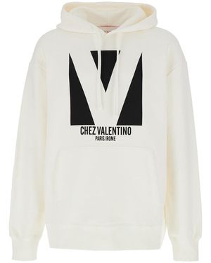 Valentino 'Chez' Hoodie With Drawstring Hood And Maxi Logo Print On The Front - White