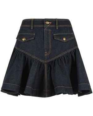 Zimmermann Frill Onyx Flared Hem Denim Mini Skirt - Black