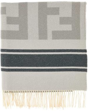 Fendi Embroidered Cotton Blend Beach Towel - Gray