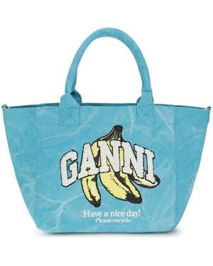 Ganni Banana Print Tote Bag - Blue