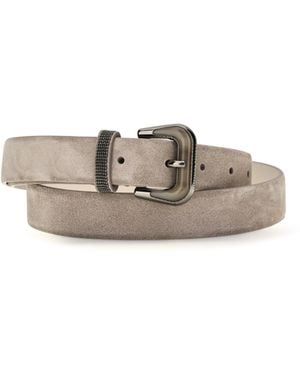 Brunello Cucinelli Suede Belt With Shiny Loop - White