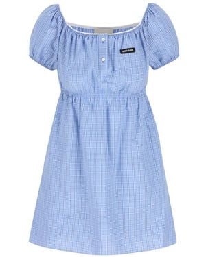 Miu Miu Plaid-Pattern Popeline Mini Dress - Blue