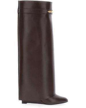 Givenchy Pointed Toe High Wedge Heels With Logo Plate On The Front - Brown