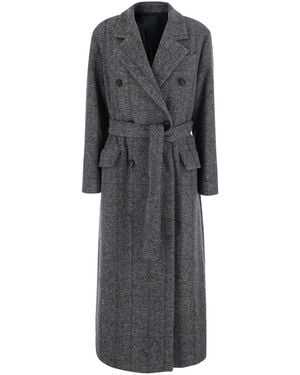 Brunello Cucinelli Double-Breasted Coat With Notched Revers And Removable Belt On The Front - Gray