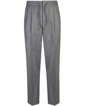 Brunello Cucinelli Wool Flannel Leisure Fit Pants With Drawstring And Double Pleats - Gray