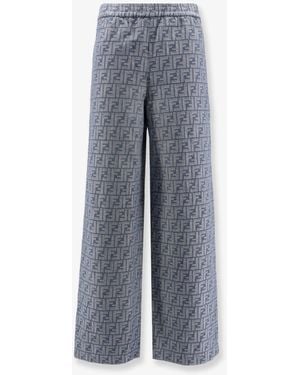 Fendi Cotton And Linen Pants With All-Over Ff Motif - Gray