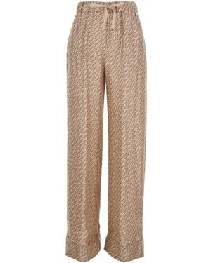 Herno Silk Pants With Elastic Drawstring Waist And All-Over Print - Natural