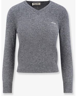 Miu Miu Wool Sweater With Logo Inlay - Blue