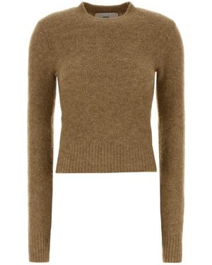 Ami Paris Knitted Crew Neck Sweater - Green