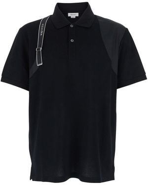 McQueen 'Harness' Polo Shirt With Classic Collar And Logo Detail - Black
