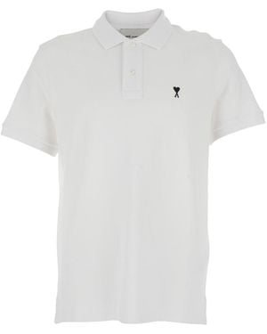 Ami Paris Polo Shirt With Adc Embroidery On The Front And Classic Cotton Collar For - White