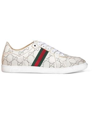 Gucci Laser-Cut Gg Leather Stretch Low-Top Sneakers - White