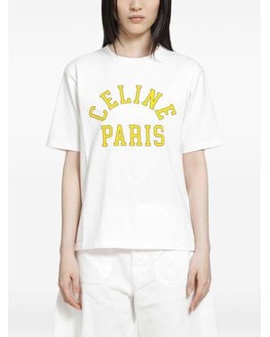 Celine Logo Cotton T-Shirt - White