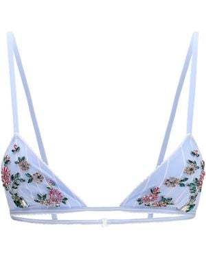 Dolce & Gabbana Dolce & Gabbana Striped Poplin Embroidered Bra - Blue
