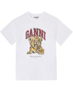 Ganni Baby Tiger Organic Cotton T-Shirt - White