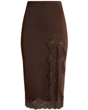 Balmain Lace Detail Midi Skirt - Brown