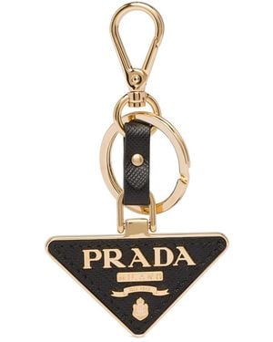 Prada Triangle-Logo Leather Keychain - Multicolor