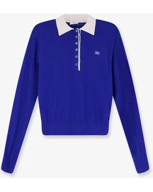 Celine Cashmere And Silk Polo Shirt With Logo Embroidery On The Front - Blue