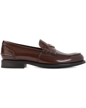 Prada Brushed Leather Loafers - Brown