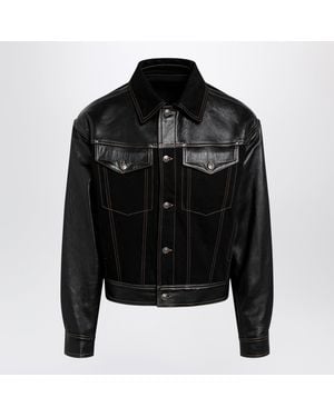 Versace Denim And Leather Bomber Jacket - Black