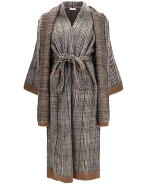 Brunello Cucinelli Prince Of Wales Double-Knit Mohair And Wool Coat With Scarf - Gray