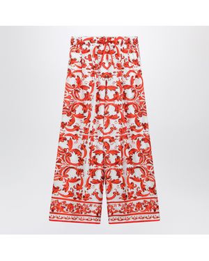 Dolce & Gabbana Wide-Leg Majolica-Print Silk Twill Pants - Red