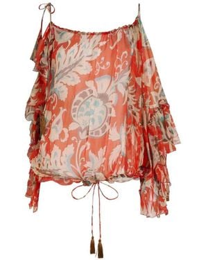 Etro Single-Sleeve Silk Top With Floral Motif - Red