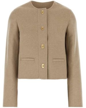 Ferragamo Salvatore Sand Wool Blend Blazer - Natural