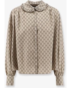 Gucci Primavera Silk Shirt With Gg Print - Natural