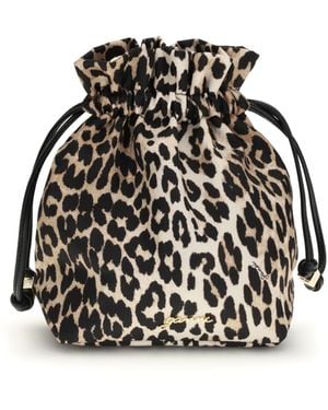 Ganni Leopard Print Bucket Bag - Black