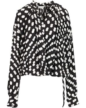 Dries Van Noten Polka Dot Jacquard Satin Draped Blouse - Black