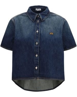 Loewe Short Sleeve Denim Trapeze Shirt - Blue