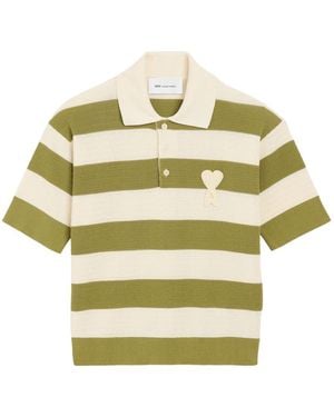 Ami Paris Ami De Coeur Striped Polo Shirt - Yellow