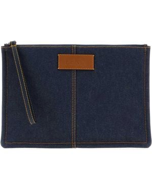 Fendi Denim Medium Clutch - Blue