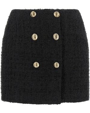 Balmain Embossed Button Detail Miniskirt - Black