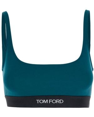 Tom Ford Top With Square Neckline And Logo Lettering On The Front - Blue