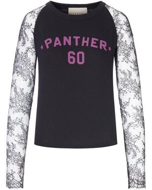 Valentino Garavani T-Shirt With Lace Sleeves And Graphic Print - Black