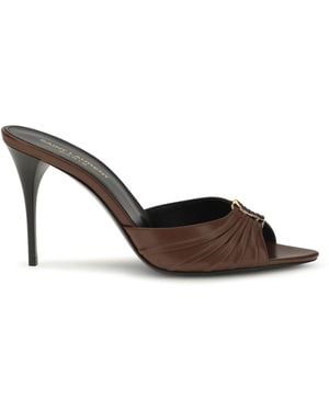 Saint Laurent Babylone Smooth Leather Mules - Brown