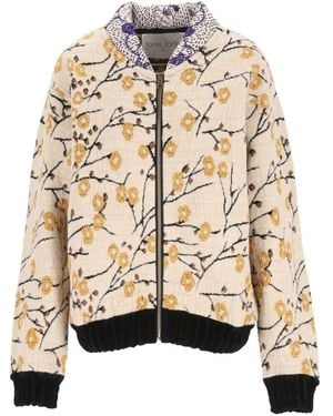 forte_forte Forte_Forte "Cherry Blossom" Jacquard Bomber Jacket"Cherry Blossom" Jacquard Bomber Jacket - Natural