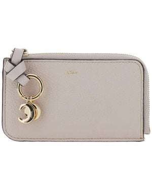 Chloé Chloã Wallet With Logo Charm On The Front And Top Zip Closure - Gray