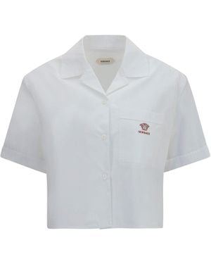 Versace Cropped Cotton Poplin Shirt - White
