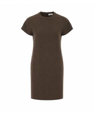 Brunello Cucinelli Viscose And Linen Fluid Twill T-Shirt Dress With Shiny Trim - Brown