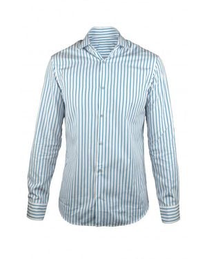 Moorer Striped Cotton Slim Shirt - Blue