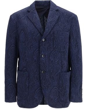 Etro Single-Breasted Arnica Jacquard Wool-Blend Jacket - Blue