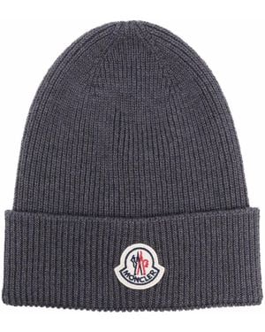 Moncler Logo Wool Beanie - Gray