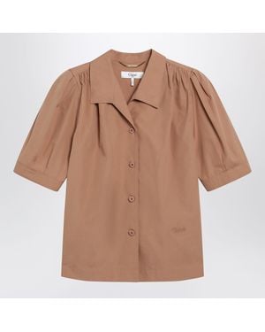 Chloé Logo-Embroidered Gathered Shirt - Brown